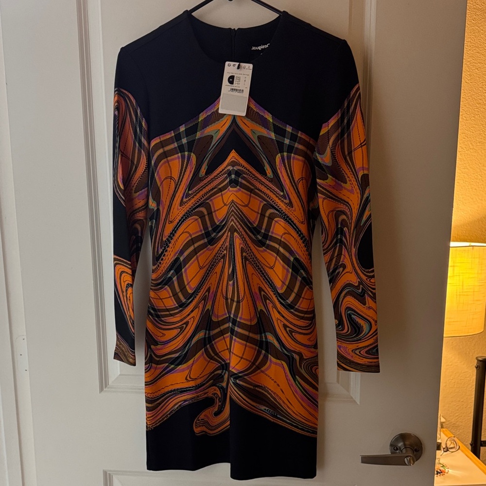 Desigual Black and Orange Long Sleeve Dress